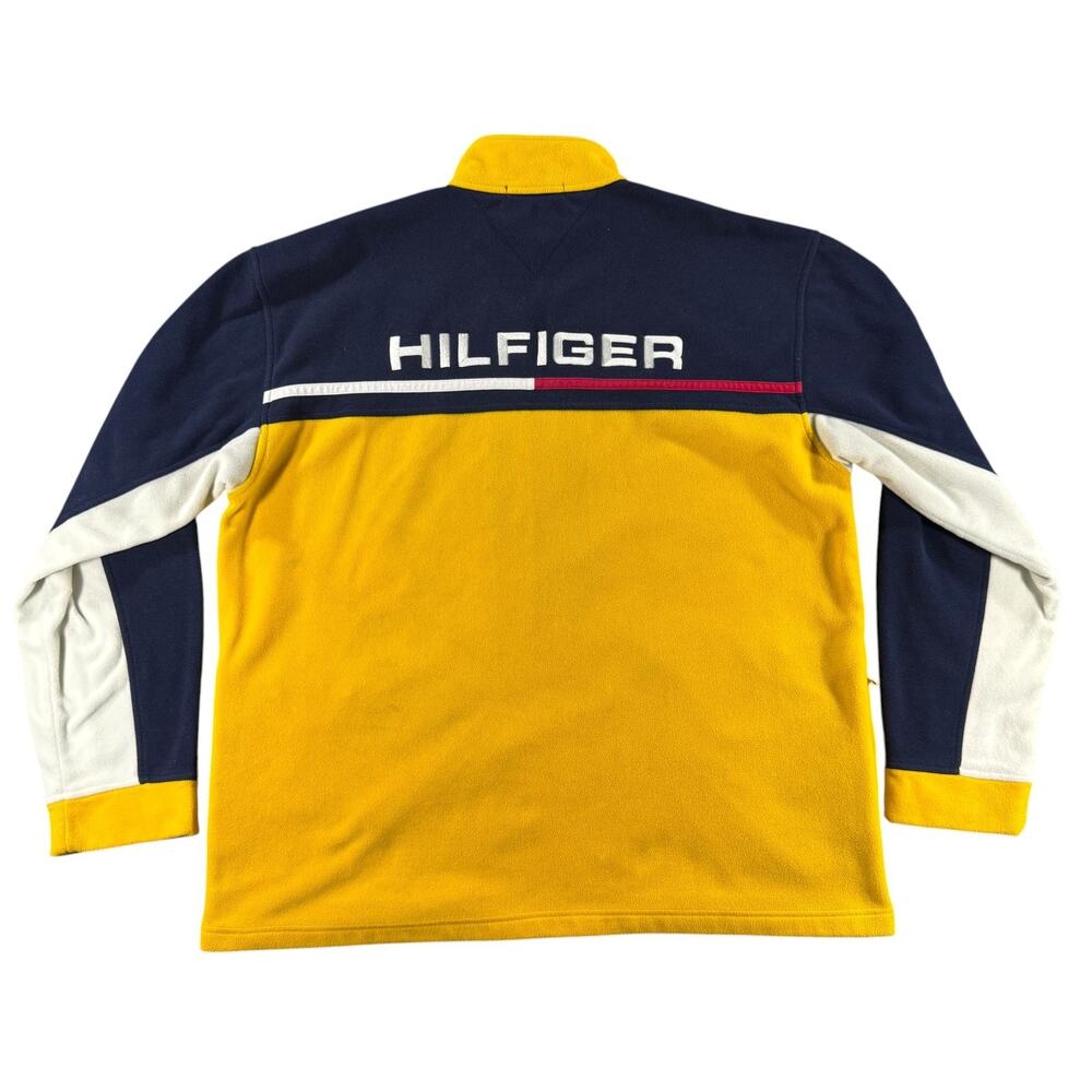 Vintage Tommy Hilfiger Y2K Fleece Full Zip Jacket Men's 2XL Yellow Embroidered